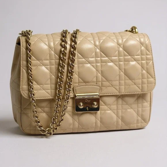 Christian Dior Shoulder Flap Bag Medium Nude Beige Pink Gold Chain - Picture 4 of 16